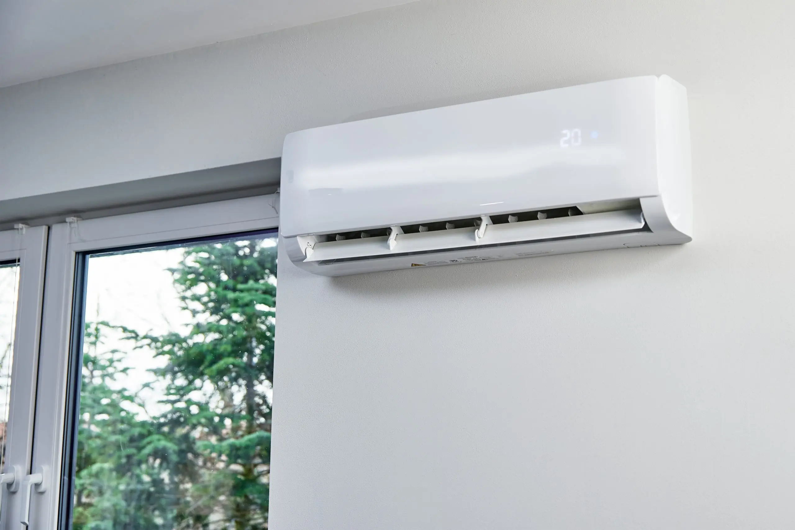 Air conditioner hanging on the wall, close up